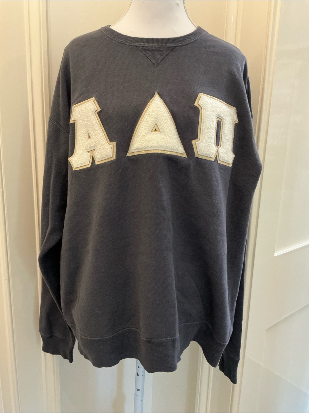 Charcoal Crewneck Sweatshirt with Cream Appliqué Letters